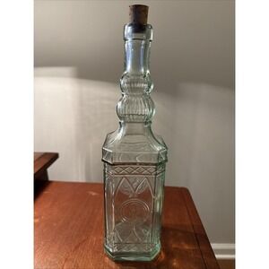 Collectable Blue/green hue Bottle Decanter Wine‎ Square Bottle with cork 12"